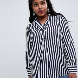 Glamorous Curve pussybow blouse in wide stripe